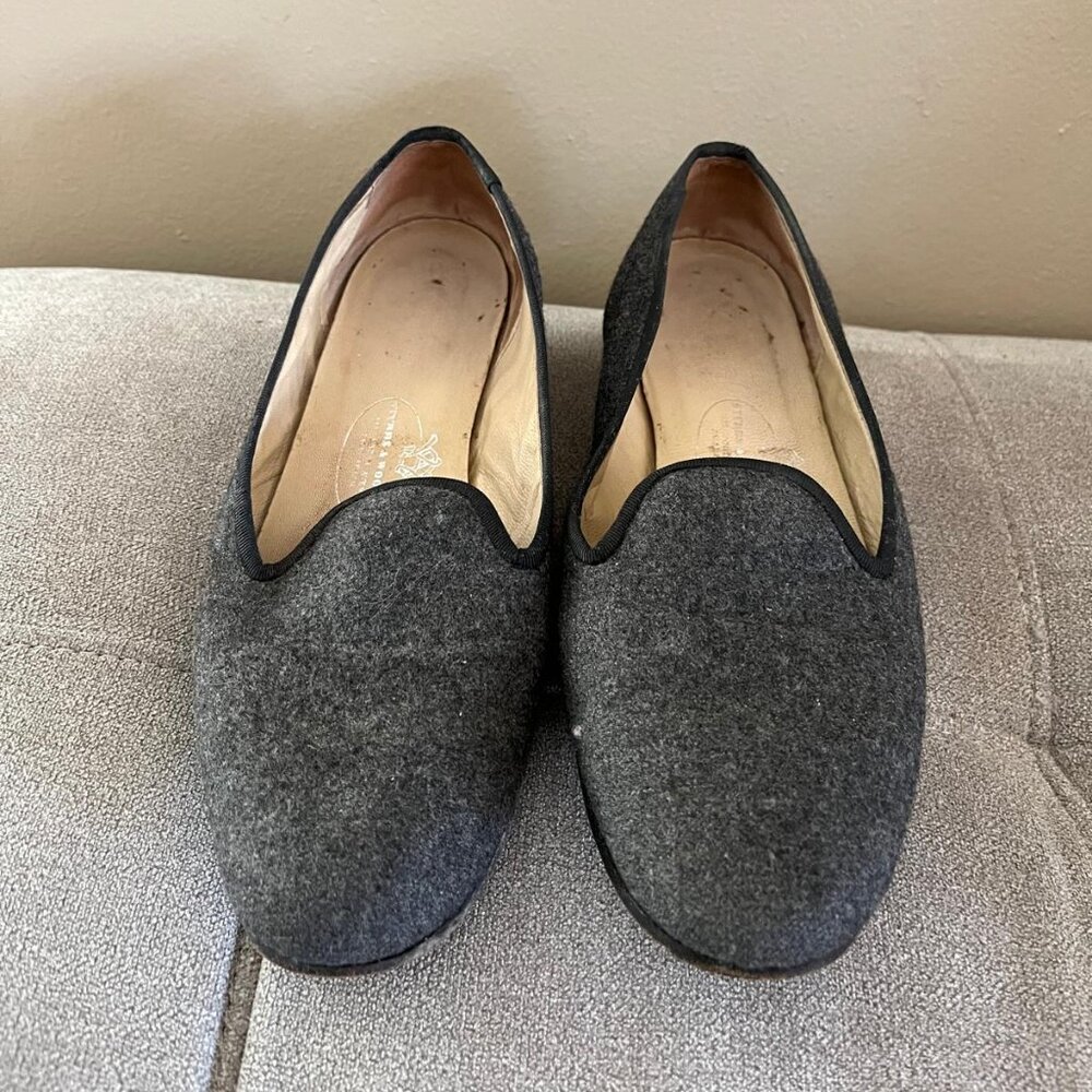 Stubbs & Wootton Womens Dark Gray Felt Loafers Size 7